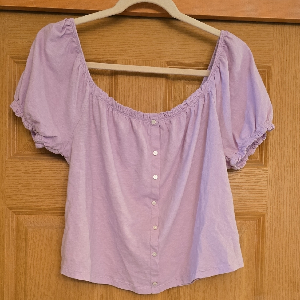 American Eagle Outfitters Purple Buttoned Smocked Blouse